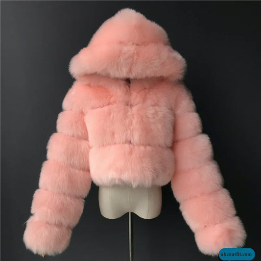 Winter Warm Luxury Fluffy Furry Pink Jackets For Women-2024