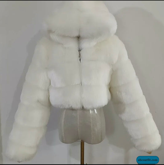 Winter Warm Luxury Fluffy White Jacket For Women