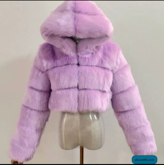 Winter Warm Luxury Fluffy Purple Jackets For Women