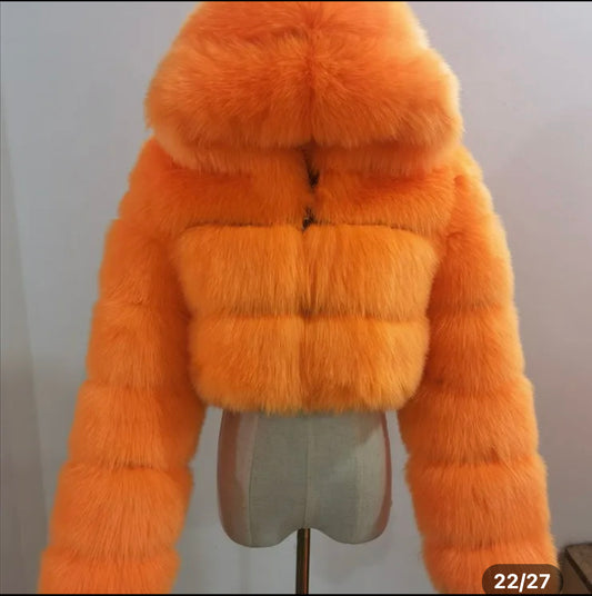 Winter Warm Luxury Fluffy Furry Orange Jackets For Women 2024