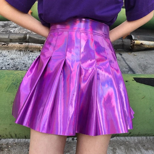 Fashionable High Waist Women Short Leather Skirts - Purple